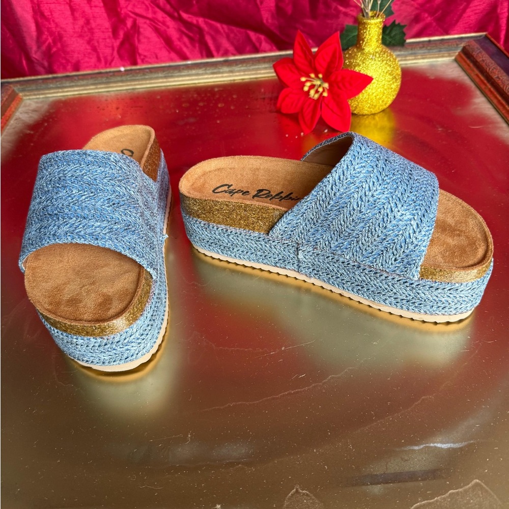Cape Robbin Denim Blue Platform Slides